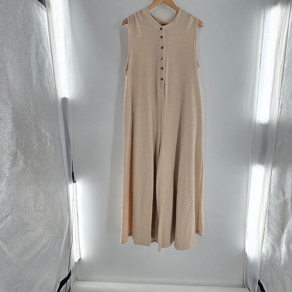Bucketlist Textured Wide Leg Jumpsuit Size Small Solid Tan Oversized Comfy Boho - Picture 2 of 7